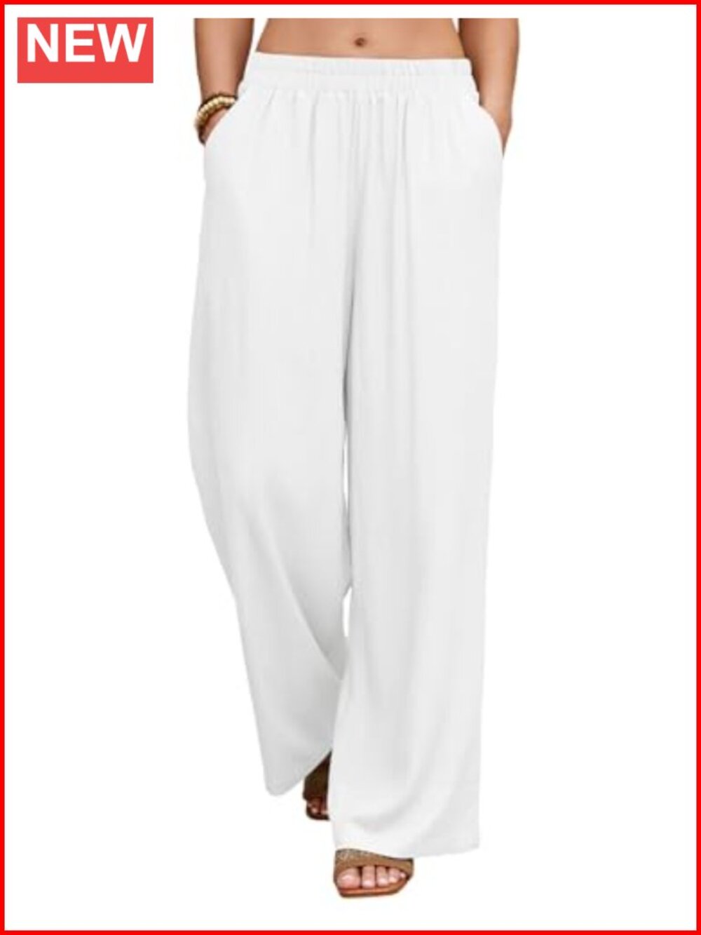 Womens Linen Wide Leg Pants Elastic Waist Summer Flowy Palazzo Travel